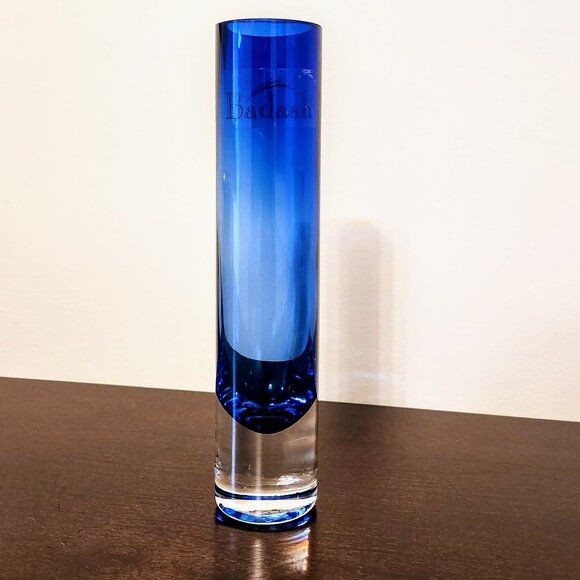 Badash Handmade Cobalt Blue Sleek Glass Cylinder Bud Flower Vase Thick Bottom - Picture 1 of 11